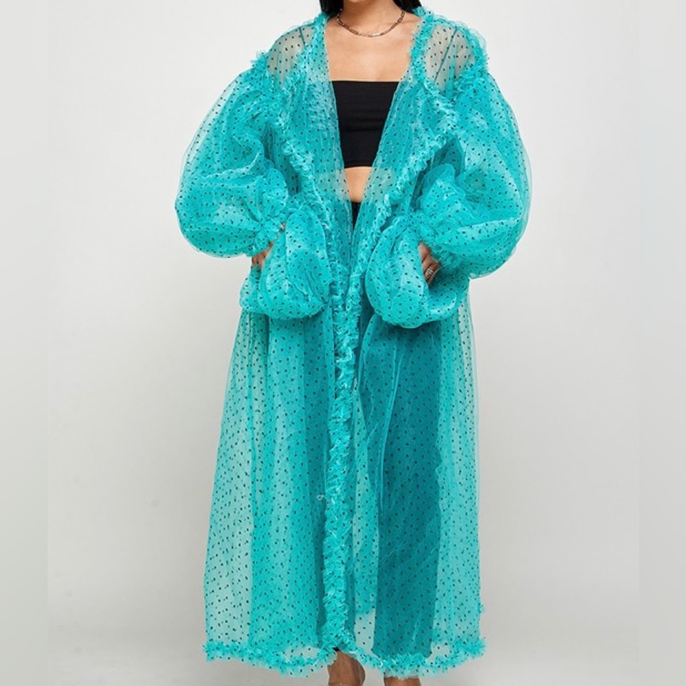 Teal Polka Dot Mesh Cardigan